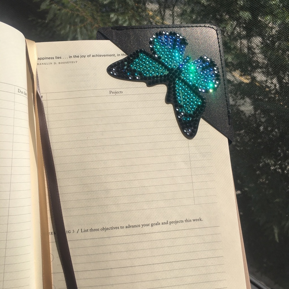 Diamond Art Butterfly Corner Bookmark, Colorful, Sparkly, Bling (TEAL/BLACK) - Picture 3 of 17